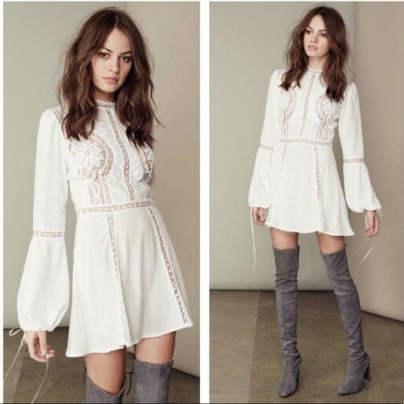 For Love And Lemons Dresses & Skirts - For Love and Lemons iconic white crochet Penelope dress -long flared sleeves NEW